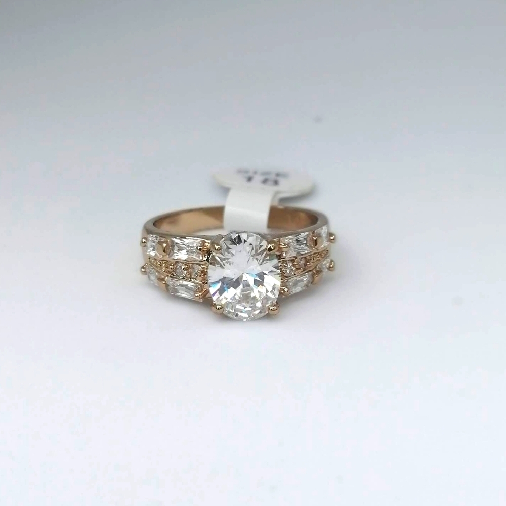 14k Real White Gold Plated Ring Gem Crystal 8.5 US